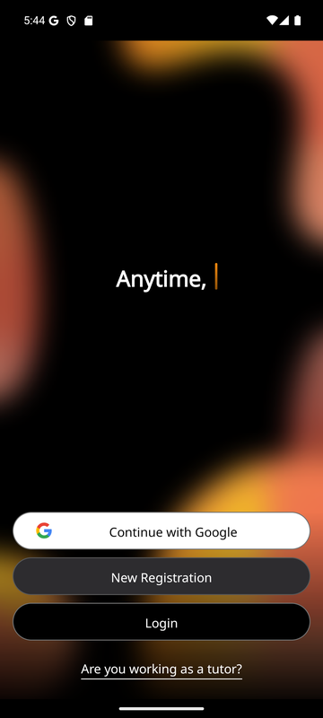 Native Camp の起動直後の画面。「Continue with Google」「New Registration」「Login」のボタンと、講師向けの切り替えが並ぶ